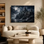 Blue Gray Moonlit Castle Gothic Wall Art Canvas Print - Image 7