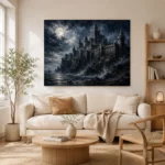 Blue Gray Moonlit Castle Gothic Wall Art Canvas Print - Image 8