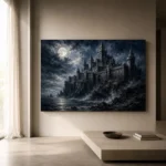 Blue Gray Moonlit Castle Gothic Wall Art Canvas Print - Image 11