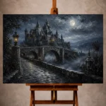 Blue gray romantic Gothic Wall Art print for elegant interiors. No text or watermarks in design.