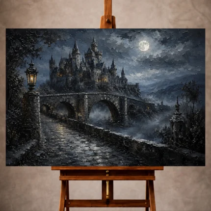 Blue gray romantic Gothic Wall Art print for elegant interiors. No text or watermarks in design.