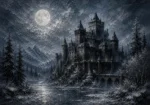 Blue Gray Winter Moonlit Castle Gothic Wall Art Canvas Print
