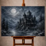 Blue gray serene Gothic Wall Art print for elegant interiors. No text or watermarks in design.