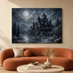 Blue Gray Winter Moonlit Castle Gothic Wall Art Canvas Print - Image 3