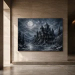Blue Gray Winter Moonlit Castle Gothic Wall Art Canvas Print - Image 6