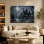 Blue Gray Winter Moonlit Castle Gothic Wall Art Canvas Print - Image 7