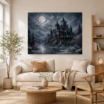 Blue Gray Winter Moonlit Castle Gothic Wall Art Canvas Print - Image 8