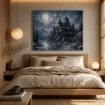 Blue Gray Winter Moonlit Castle Gothic Wall Art Canvas Print - Image 9