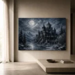 Blue Gray Winter Moonlit Castle Gothic Wall Art Canvas Print - Image 11
