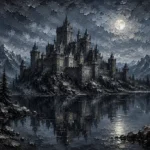Blue Gray Moonlit Castle Tarn Gothic Wall Art Canvas Print