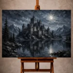 Blue gray contemplative Gothic Wall Art print for elegant interiors. No text or watermarks in design.