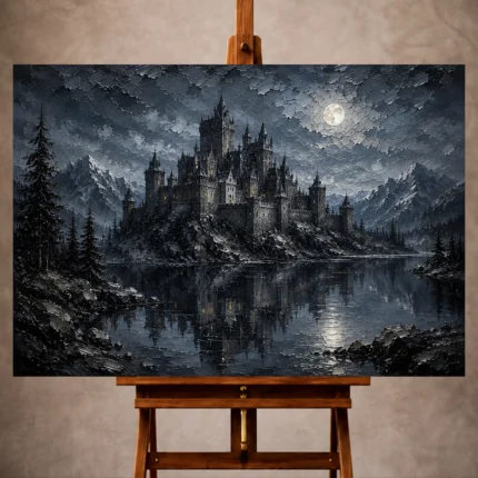 Blue gray contemplative Gothic Wall Art print for elegant interiors. No text or watermarks in design.