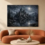 Blue Gray Moonlit Castle Tarn Gothic Wall Art Canvas Print - Image 3