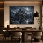 Blue Gray Moonlit Castle Tarn Gothic Wall Art Canvas Print - Image 5