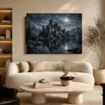 Blue Gray Moonlit Castle Tarn Gothic Wall Art Canvas Print - Image 7