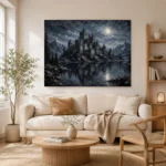 Blue Gray Moonlit Castle Tarn Gothic Wall Art Canvas Print - Image 8