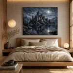 Blue Gray Moonlit Castle Tarn Gothic Wall Art Canvas Print - Image 9