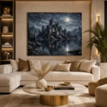 Blue Gray Moonlit Castle Tarn Gothic Wall Art Canvas Print - Image 10