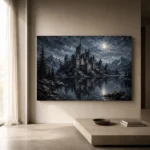Blue Gray Moonlit Castle Tarn Gothic Wall Art Canvas Print - Image 11