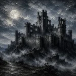 Blue Gray Moonlit Castle Fortress Gothic Wall Art Canvas Print