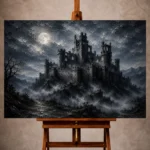 Blue gray moody Gothic Wall Art print for elegant interiors. No text or watermarks in design.