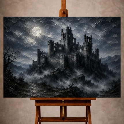 Blue gray moody Gothic Wall Art print for elegant interiors. No text or watermarks in design.