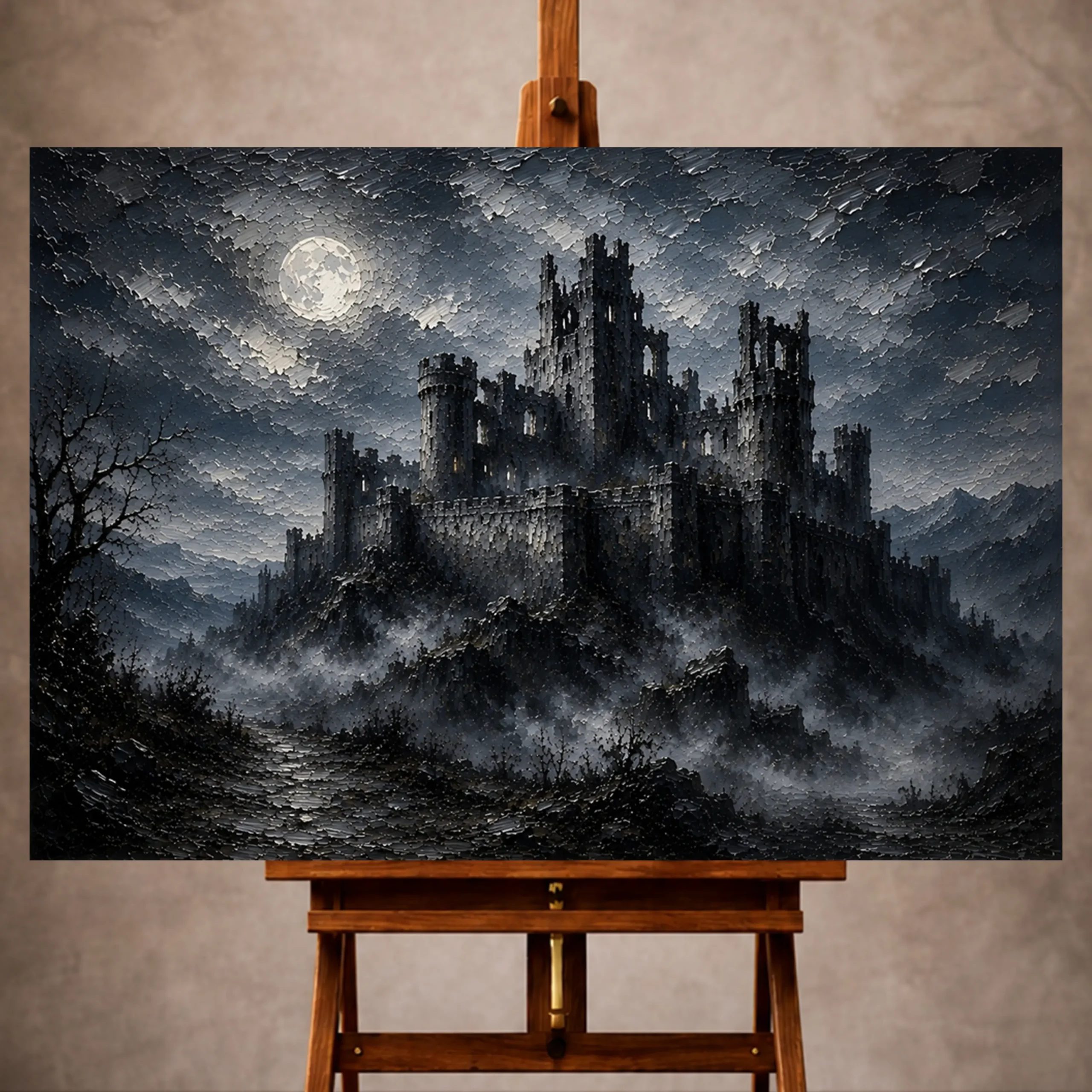 Premium Wall Art Yatay Html Edition – GOTICWALL075 Image 1 Blue gray moody Gothic Wall Art print for elegant interiors. No text or watermarks in design.