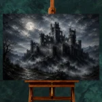 Blue Gray Moonlit Castle Fortress Gothic Wall Art Canvas Print - Image 2