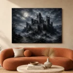Blue Gray Moonlit Castle Fortress Gothic Wall Art Canvas Print - Image 3