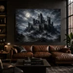 Blue Gray Moonlit Castle Fortress Gothic Wall Art Canvas Print - Image 4