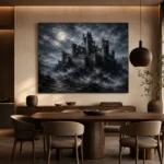 Blue Gray Moonlit Castle Fortress Gothic Wall Art Canvas Print - Image 5