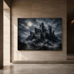 Blue Gray Moonlit Castle Fortress Gothic Wall Art Canvas Print - Image 6