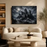 Blue Gray Moonlit Castle Fortress Gothic Wall Art Canvas Print - Image 7