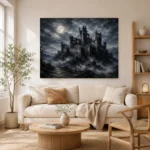 Blue Gray Moonlit Castle Fortress Gothic Wall Art Canvas Print - Image 8