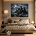 Blue Gray Moonlit Castle Fortress Gothic Wall Art Canvas Print - Image 9