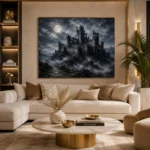 Blue Gray Moonlit Castle Fortress Gothic Wall Art Canvas Print - Image 10