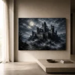 Blue Gray Moonlit Castle Fortress Gothic Wall Art Canvas Print - Image 11