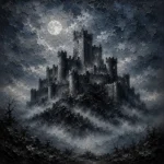 Blue Gray Moonlit Citadel Gothic Wall Art Canvas Print