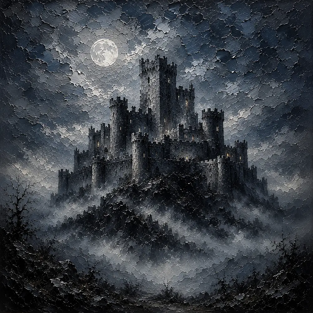 Blue Gray Moonlit Citadel Gothic Wall Art Canvas Print