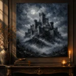 Blue Gray Moonlit Citadel Gothic Wall Art Canvas Print - Image 2