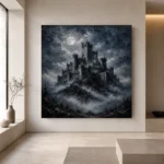 Blue Gray Moonlit Citadel Gothic Wall Art Canvas Print - Image 4