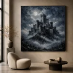 Blue Gray Moonlit Citadel Gothic Wall Art Canvas Print - Image 5
