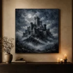 Blue Gray Moonlit Citadel Gothic Wall Art Canvas Print - Image 6