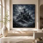 Blue Gray Moonlit Citadel Gothic Wall Art Canvas Print - Image 8