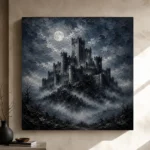 Blue Gray Moonlit Citadel Gothic Wall Art Canvas Print - Image 9