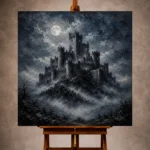 Blue Gray Moonlit Citadel Gothic Wall Art Canvas Print - Image 10