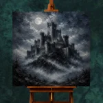 Blue Gray Moonlit Citadel Gothic Wall Art Canvas Print - Image 11