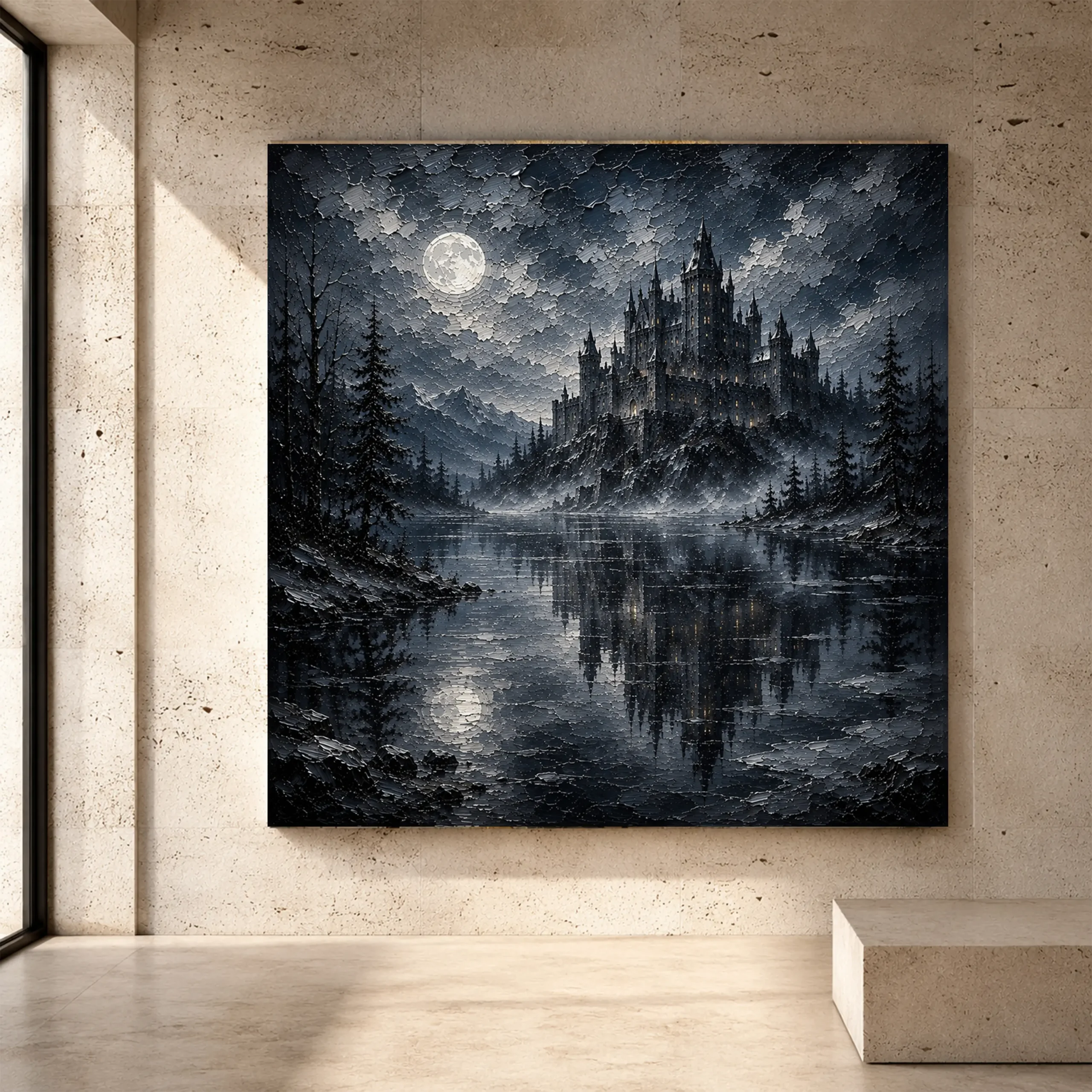 Premium Wall Art Kare Html Edition – GOTICWALL077 Image 1 Blue gray contemplative Gothic Wall Art print for elegant interiors. No text or watermarks in design.