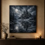 Blue Gray Frozen Lake Moonlit Castle Gothic Wall Art Canvas Print - Image 6