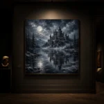 Blue Gray Frozen Lake Moonlit Castle Gothic Wall Art Canvas Print - Image 7